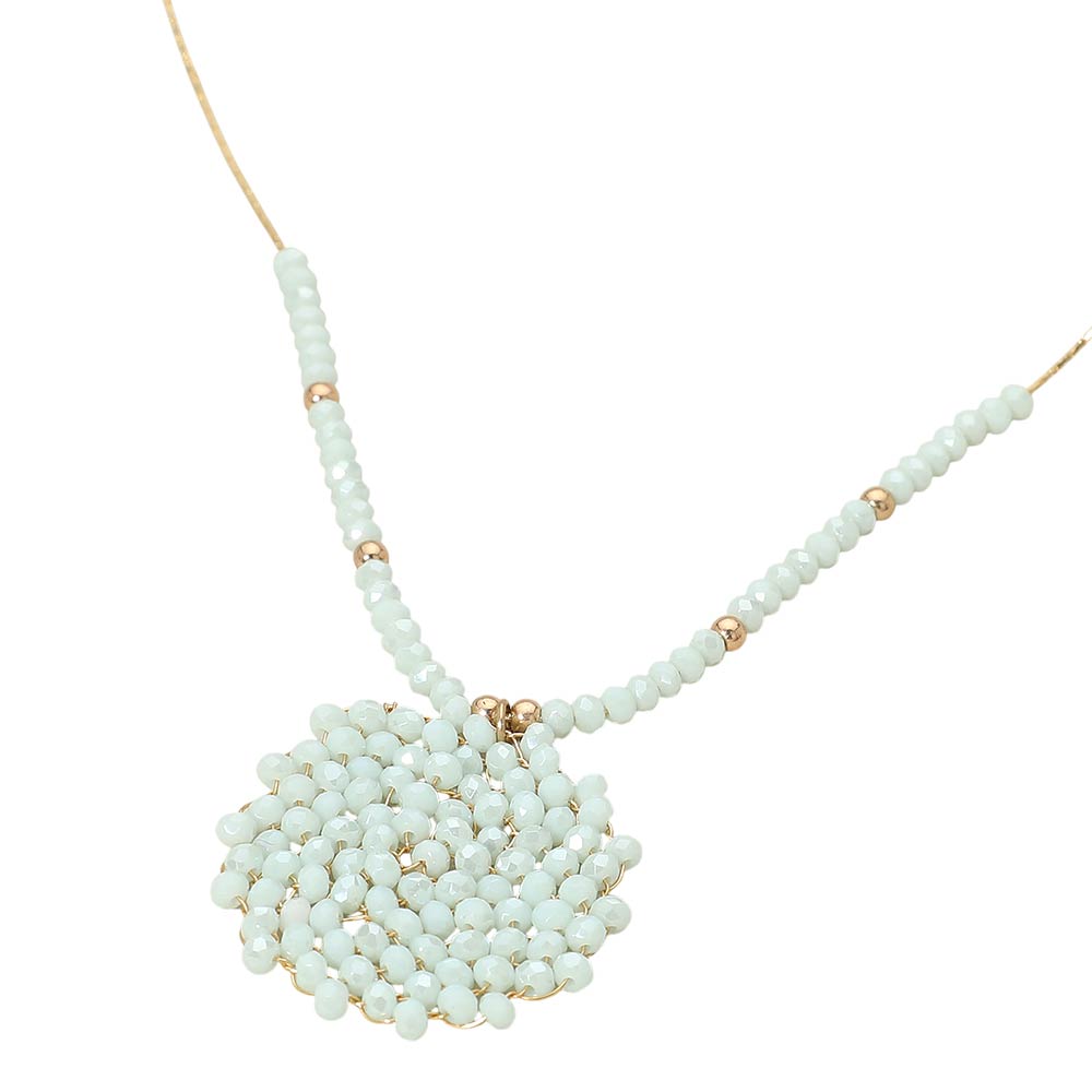 Madeline Love Aqua Round Beaded Pendant Statement Necklace - Necklaces - desc
