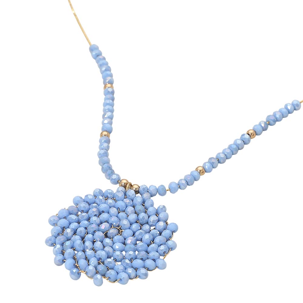 Madeline Love Blue Round Beaded Pendant Statement Necklace - Necklaces - desc