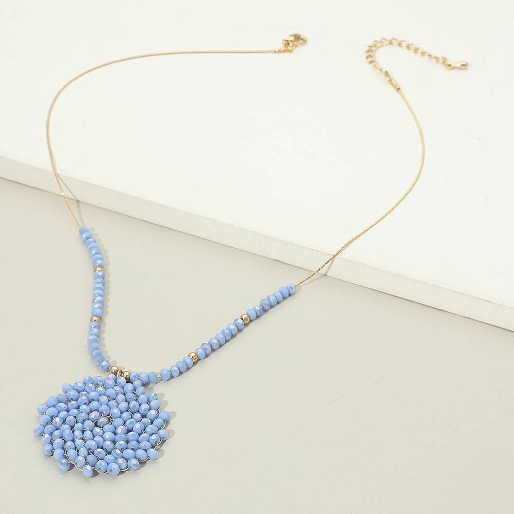 Madeline Love Blue Round Beaded Pendant Statement Necklace - Necklaces - extra
