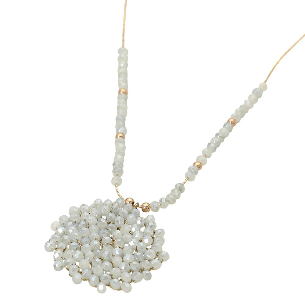Madeline Love Gray Round Beaded Pendant Statement Necklace - Necklaces - desc