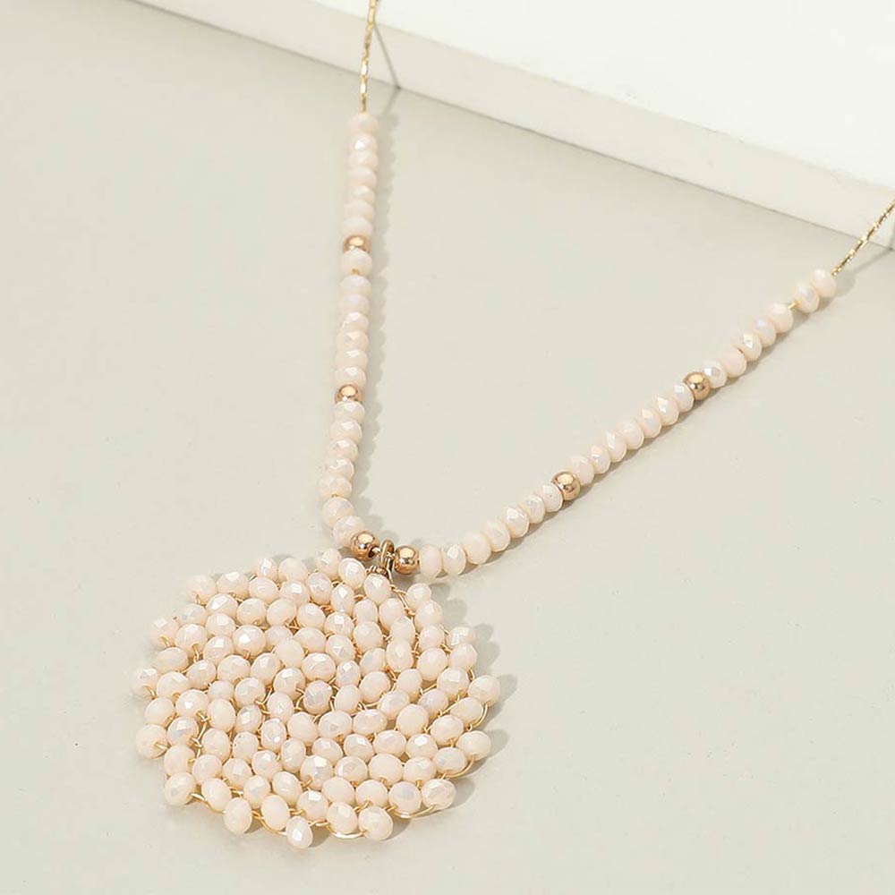 Madeline Love Neutral Round Beaded Pendant Statement Necklace - Necklaces