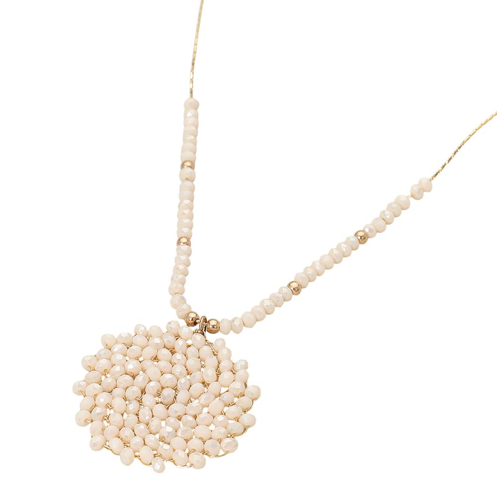 Madeline Love Neutral Round Beaded Pendant Statement Necklace - Necklaces - desc