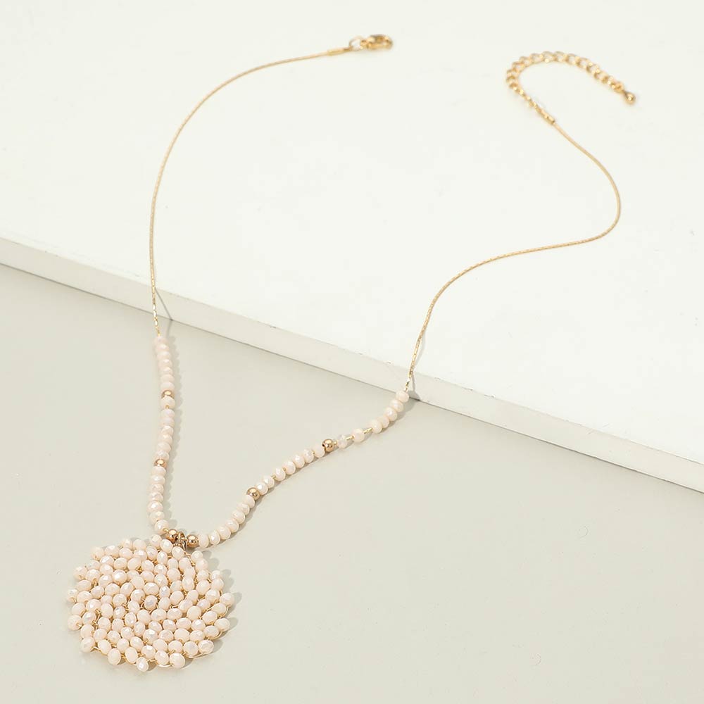 Madeline Love Neutral Round Beaded Pendant Statement Necklace - Necklaces - extra