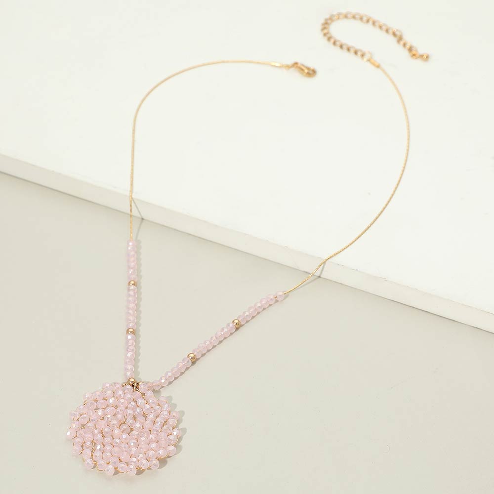 Madeline Love Pink Round Beaded Pendant Statement Necklace - Necklaces - extra