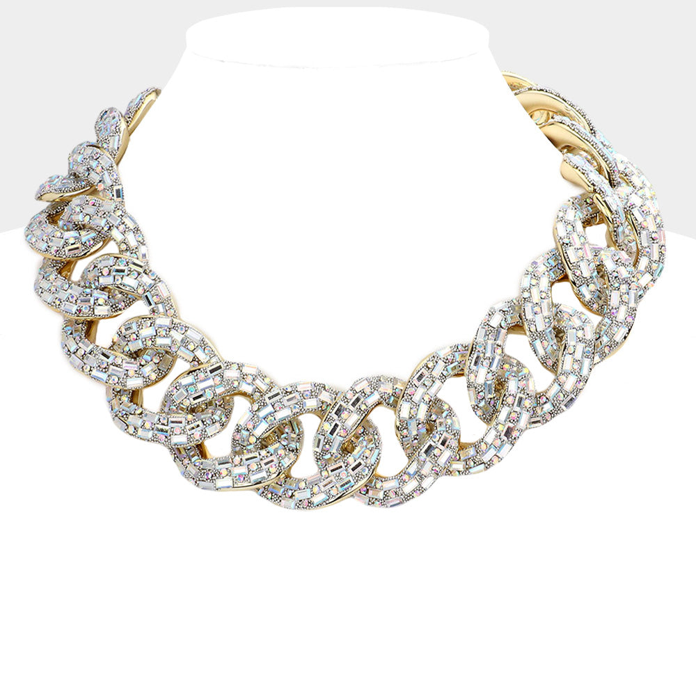 Madeline Love AB, Gold Stone Embellished Chunky Chain Necklace