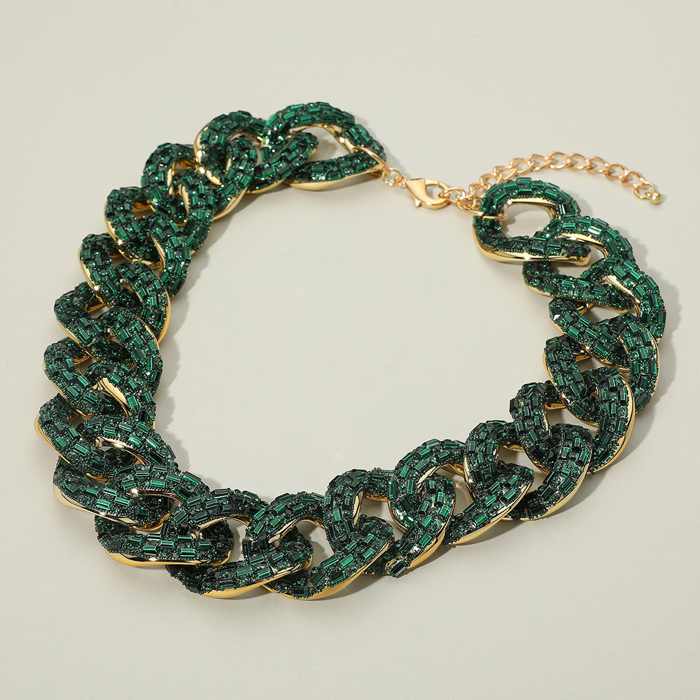 Madeline Love Emerald Stone Embellished Chunky Chain Necklace