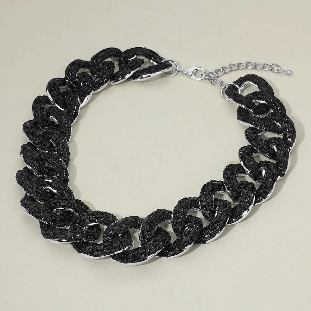 Madeline Love Jet Black, Rhodium Stone Embellished Chunky Chain Necklace