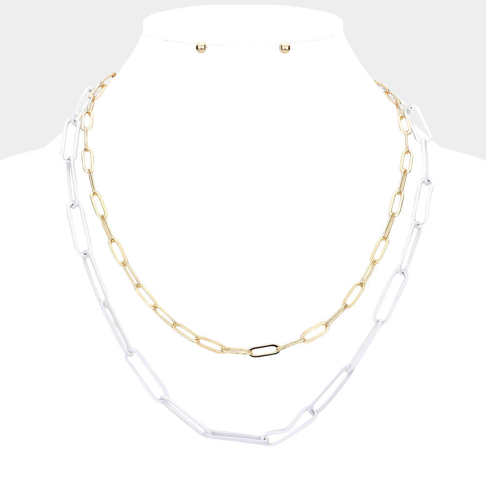 Madeline Love White 2PCS - Colored Open Metal Oval Link Necklaces