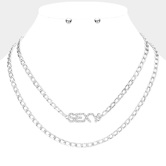 Madeline Love Rhodium 2PCS - SEXY Rhinestone Embellished Pendant Message Necklaces