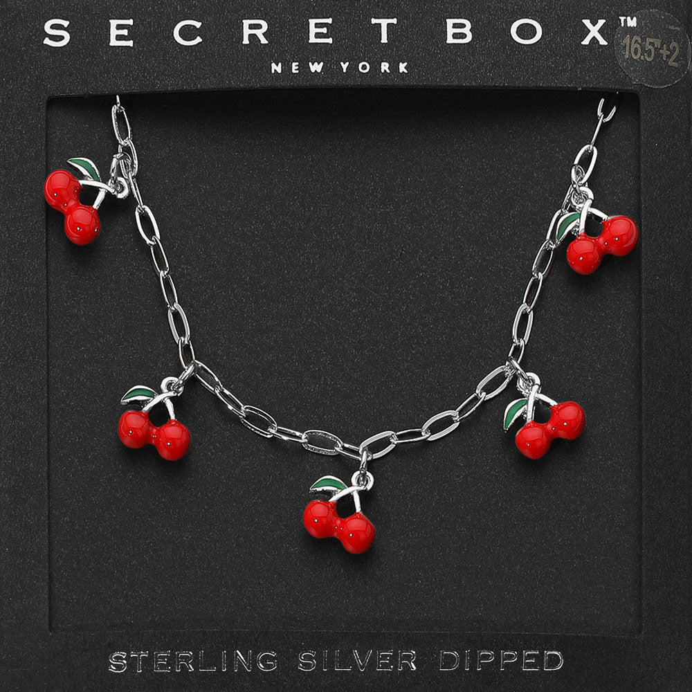 Madeline Love Silver SECRET BOX_Sterling Silver Dipped Cherry Charm Station Paperclip Chain Necklace - Necklaces