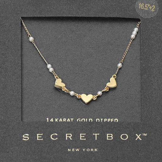 Madeline Love Gold SECRET BOX_14K Gold Dipped Heart Pearl Accent Necklace - Necklaces