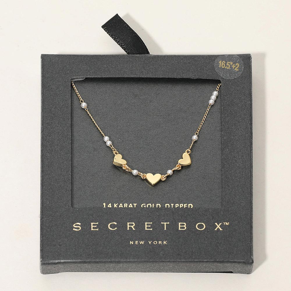 Madeline Love Gold SECRET BOX_14K Gold Dipped Heart Pearl Accent Necklace - Necklaces - desc