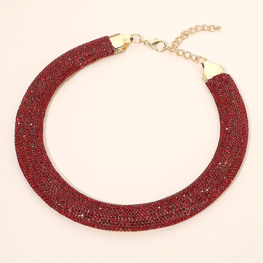 Madeline Love Burgundy, Gold Rhinestone Paved Chunky Chain Necklace