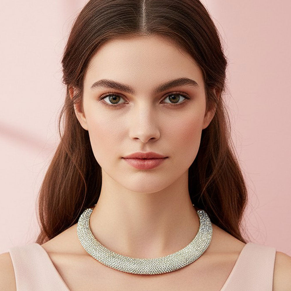 Madeline Love Clear, Gold Rhinestone Paved Chunky Chain Necklace