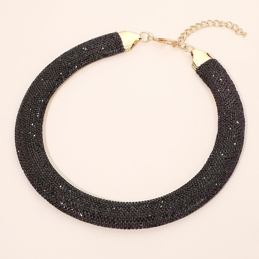 Madeline Love Gold, Purple Rhinestone Paved Chunky Chain Necklace
