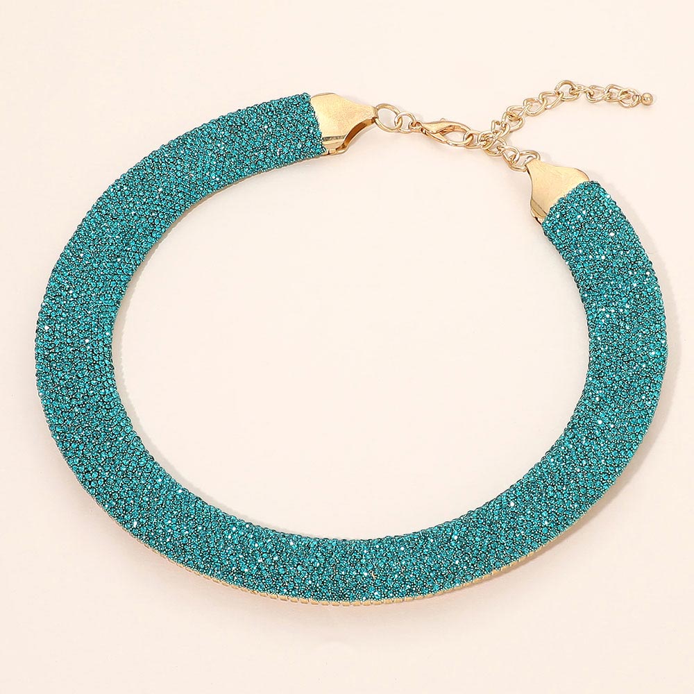 Madeline Love Gold, Teal Rhinestone Paved Chunky Chain Necklace