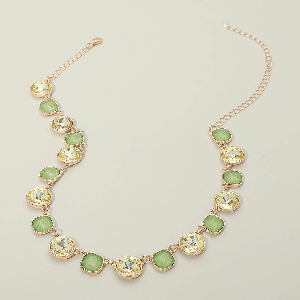 Madeline Love Peridot Round Square Stone Bezel Cluster Link Necklace