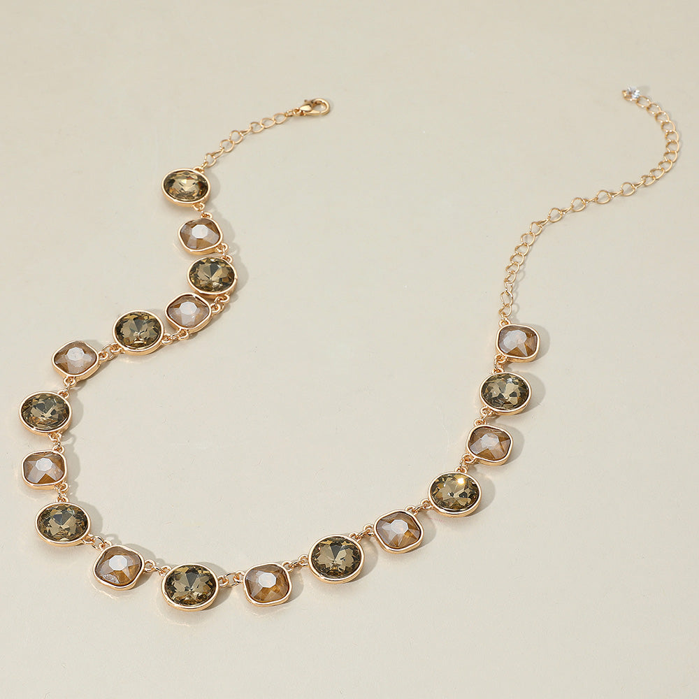 Madeline Love Topaz Round Square Stone Bezel Cluster Link Necklace