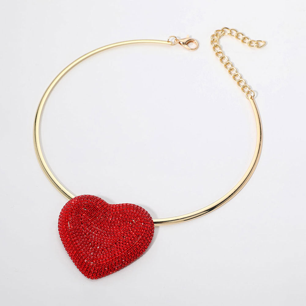 Madeline Love Gold, Siam Rhinestone Paved Heart Pendant Necklace