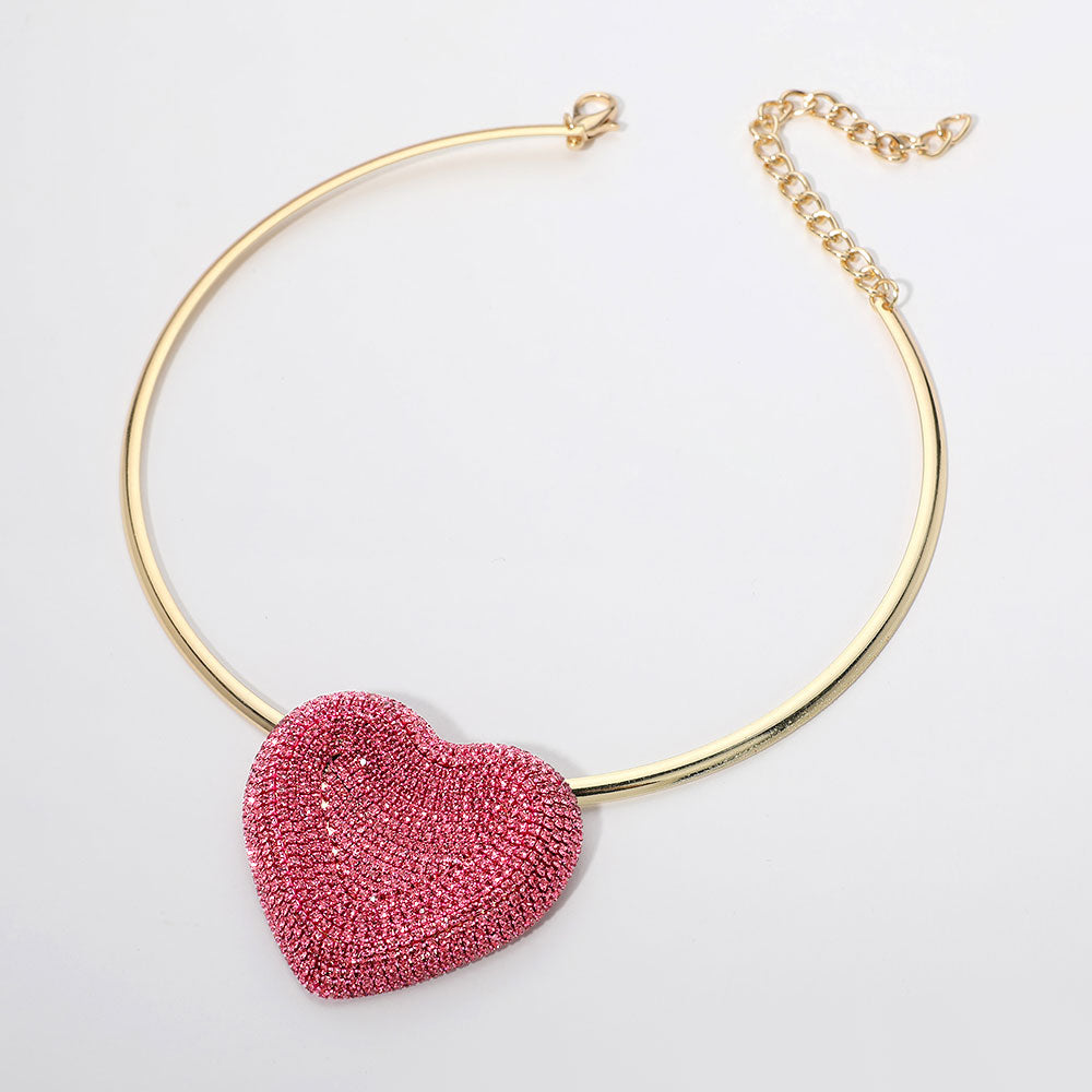 Madeline Love Gold, Pink Rhinestone Paved Heart Pendant Necklace
