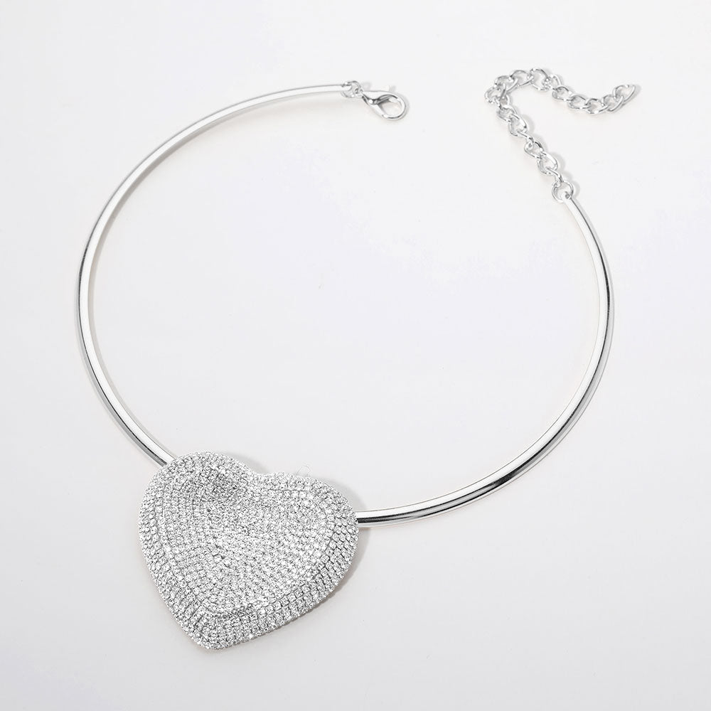 Madeline Love Clear, Silver Rhinestone Paved Heart Pendant Necklace