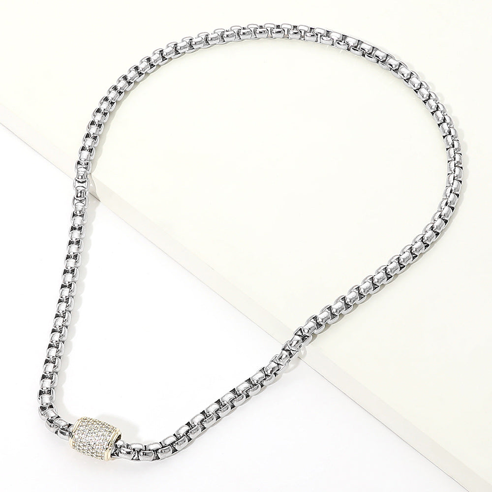 Madeline Love Two Tone 14K Gold Plated CZ Pave Magnetic Clasp Accent Chain Necklace
