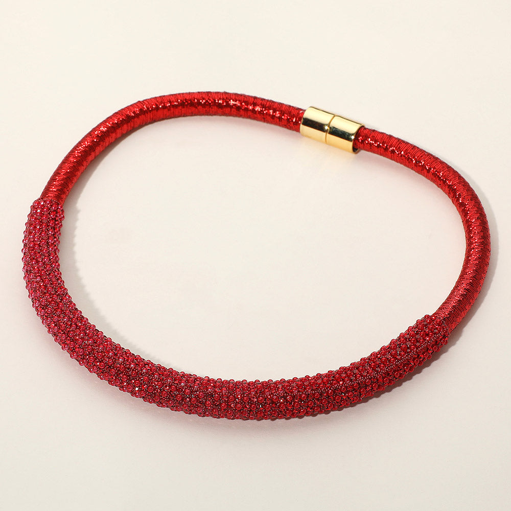 Madeline Love Red Bling Studded Metal Wire Wrapped Magnetic Necklace