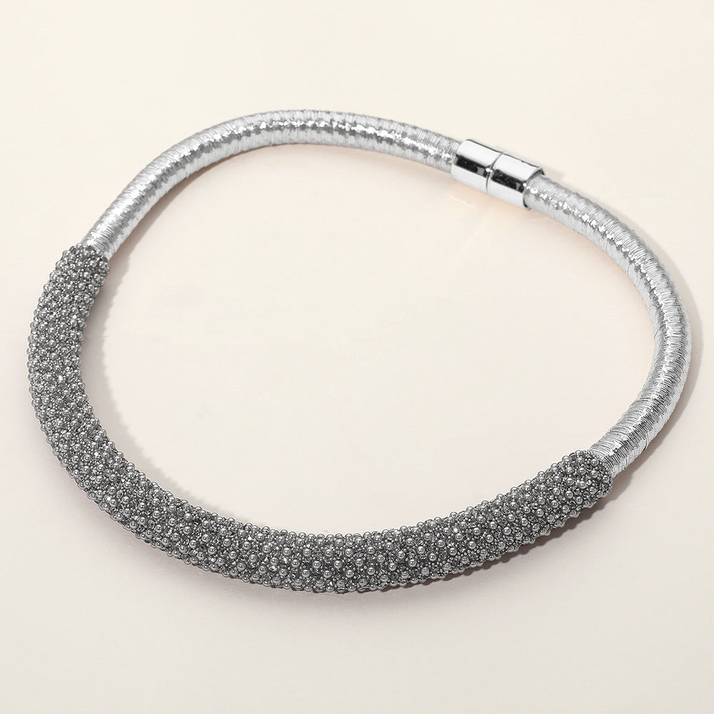 Madeline Love Silver Bling Studded Metal Wire Wrapped Magnetic Necklace
