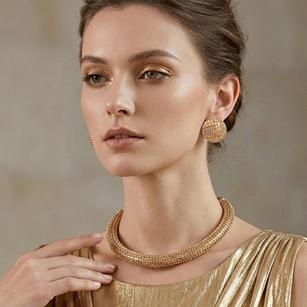 Madeline Love Gold, Lt Col Topaz Bling Studded Statement Necklace