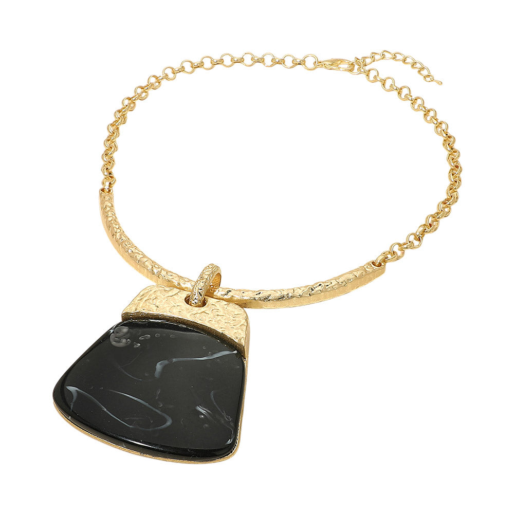 Madeline Love Black, Gold Bold Geometric Plate Pendant Accent Statement Necklace - Earrings - desc