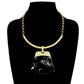 Madeline Love Black, Gold Bold Geometric Plate Pendant Accent Statement Necklace - Earrings - extra
