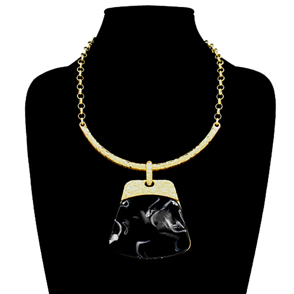 Madeline Love Black, Gold Bold Geometric Plate Pendant Accent Statement Necklace - Earrings - extra