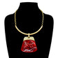 Madeline Love Gold, Red Bold Geometric Plate Pendant Accent Statement Necklace - Earrings - extra