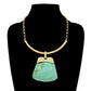 Madeline Love Gold, Turquoise Bold Geometric Plate Pendant Accent Statement Necklace - Earrings - extra