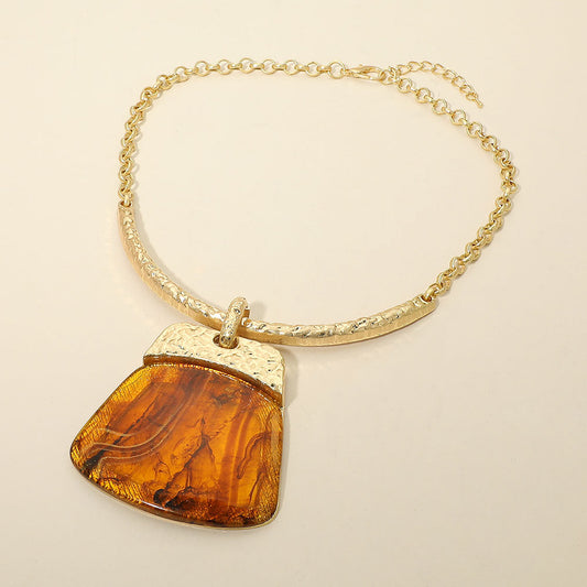 Madeline Love Gold, Tortoise Bold Geometric Plate Pendant Accent Statement Necklace - Earrings