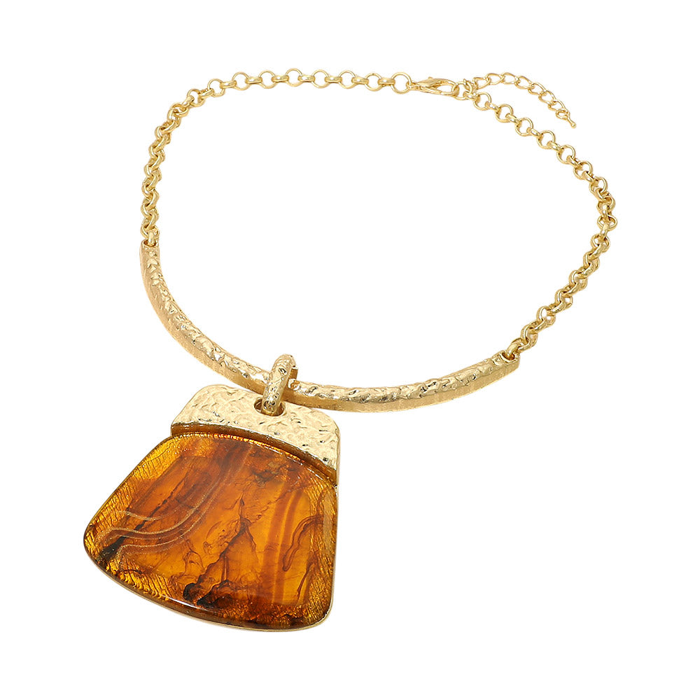 Madeline Love Gold, Tortoise Bold Geometric Plate Pendant Accent Statement Necklace - Earrings - desc