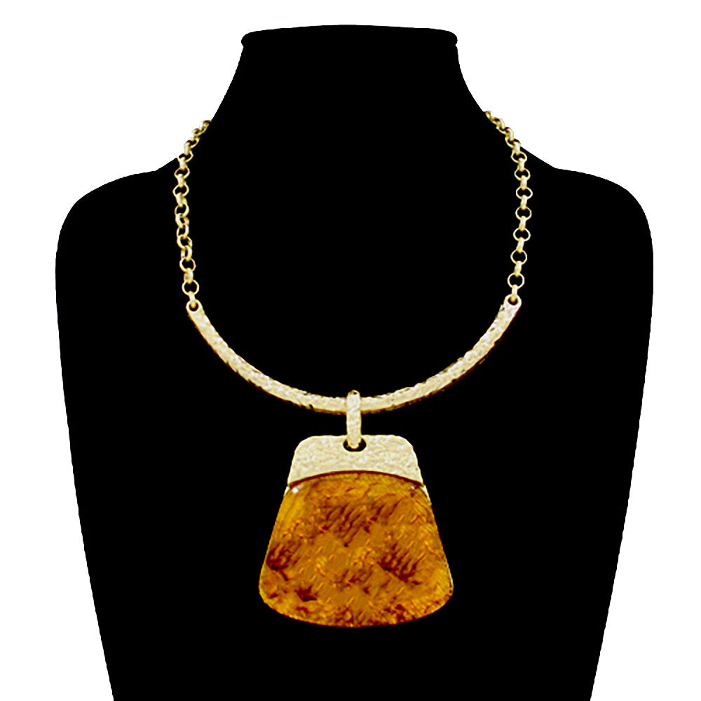 Madeline Love Gold, Tortoise Bold Geometric Plate Pendant Accent Statement Necklace - Earrings - extra
