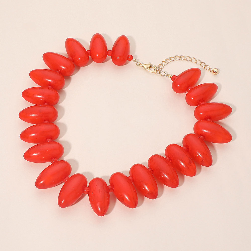 Madeline Love Gold, Orange Chunky Resin Pebble Beaded Statement Necklace