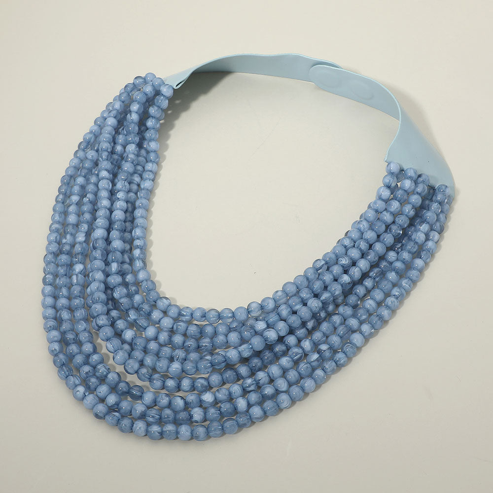 Madeline Love Blue Marbled Ball Beaded Multi Layered Faux Leather Magnetic Necklace - Necklaces