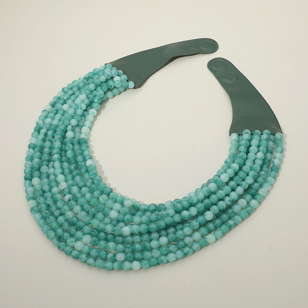 Madeline Love Dark, Green Marbled Ball Beaded Multi Layered Faux Leather Magnetic Necklace - Necklaces