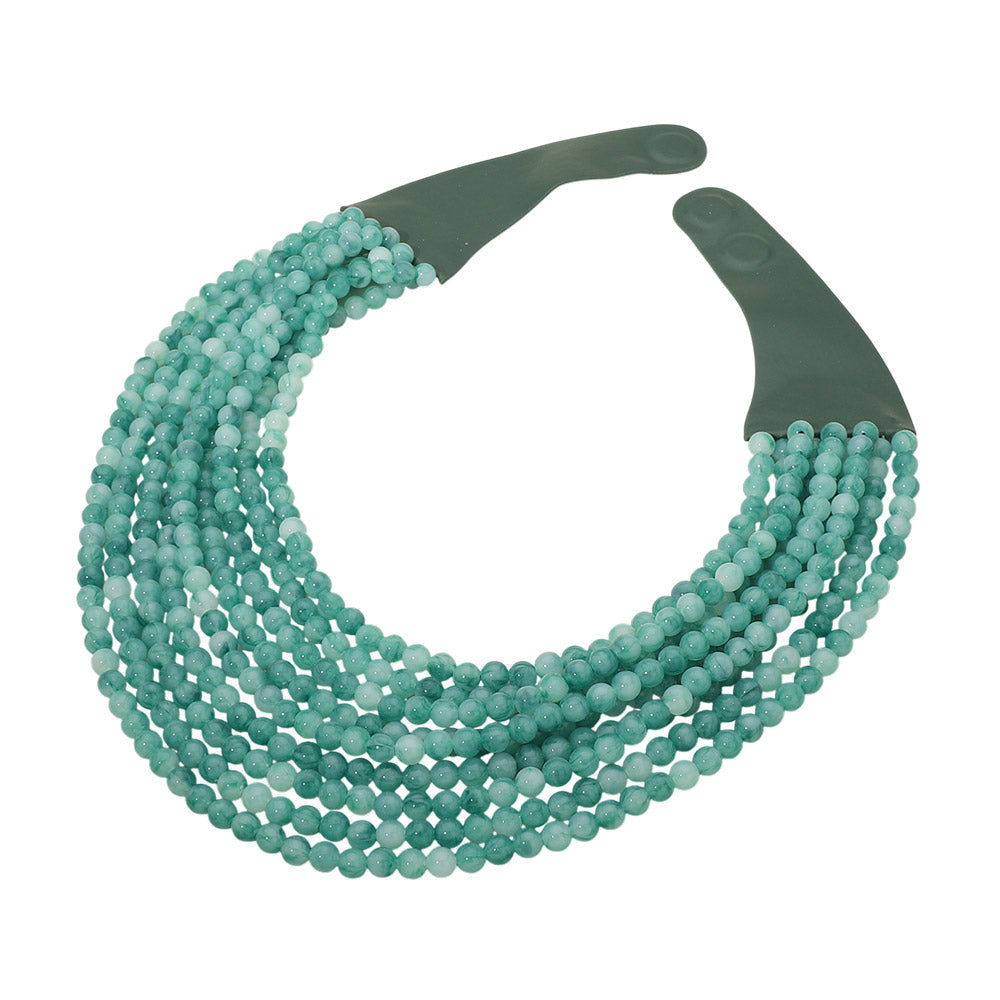 Madeline Love Dark, Green Marbled Ball Beaded Multi Layered Faux Leather Magnetic Necklace - Necklaces - desc