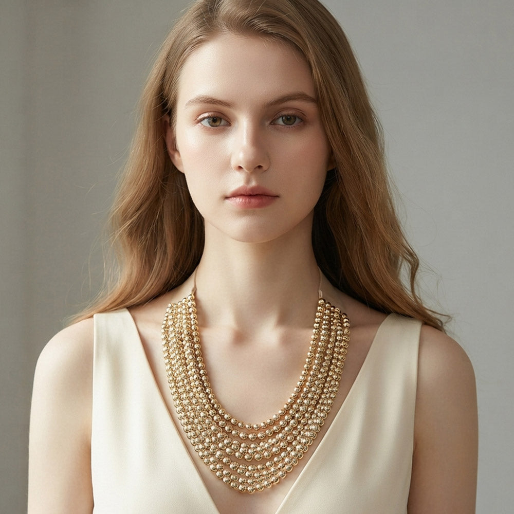 Madeline Love Gold Marbled Ball Beaded Multi Layered Faux Leather Magnetic Necklace - Necklaces