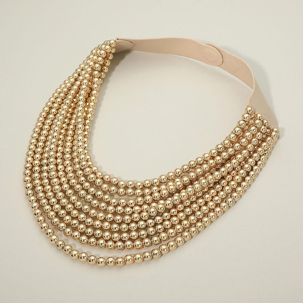 Madeline Love Gold Marbled Ball Beaded Multi Layered Faux Leather Magnetic Necklace - Necklaces - desc