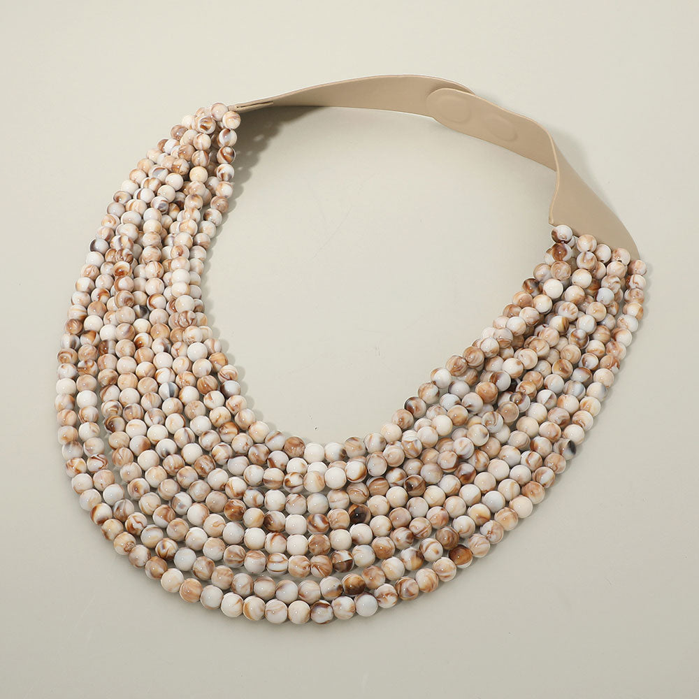 Madeline Love Ivory Marbled Ball Beaded Multi Layered Faux Leather Magnetic Necklace - Necklaces