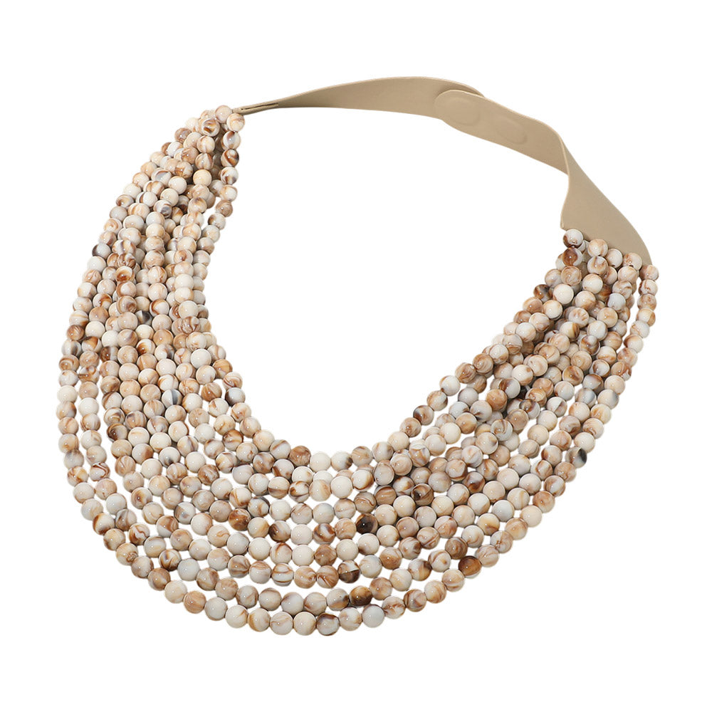 Madeline Love Ivory Marbled Ball Beaded Multi Layered Faux Leather Magnetic Necklace - Necklaces - desc