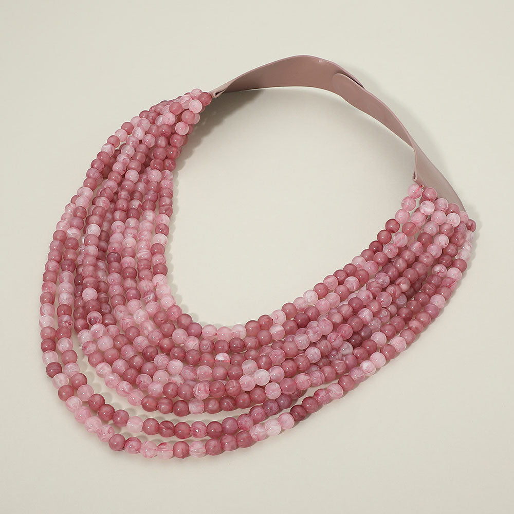 Madeline Love Dark, Pink Marbled Ball Beaded Multi Layered Faux Leather Magnetic Necklace - Necklaces