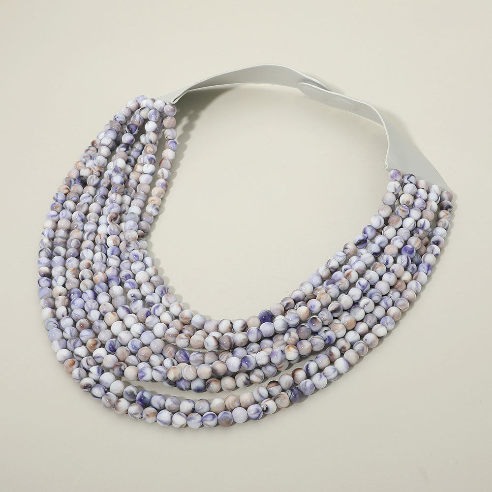Madeline Love Blue, Multi Marbled Ball Beaded Multi Layered Faux Leather Magnetic Necklace - Necklaces