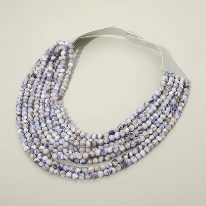 Madeline Love Blue, Multi Marbled Ball Beaded Multi Layered Faux Leather Magnetic Necklace - Necklaces
