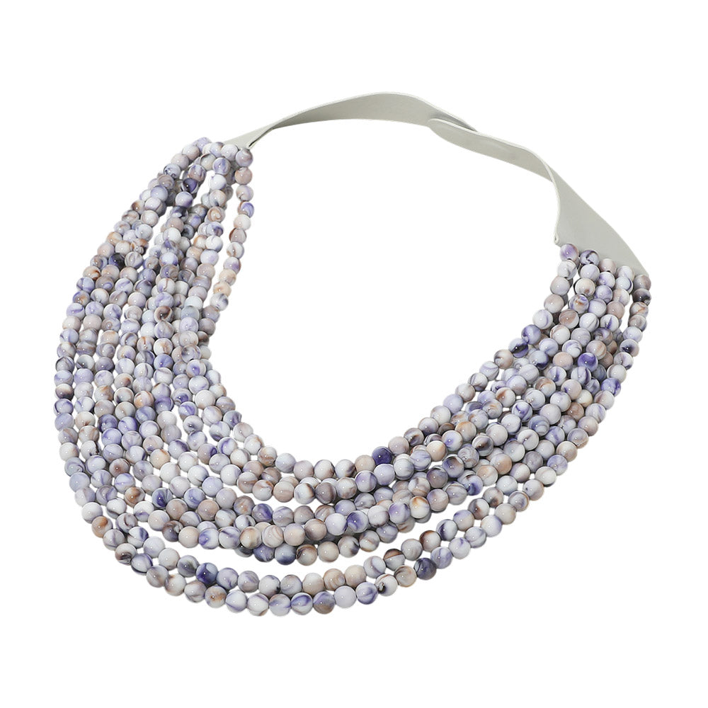 Madeline Love Blue, Multi Marbled Ball Beaded Multi Layered Faux Leather Magnetic Necklace - Necklaces - desc