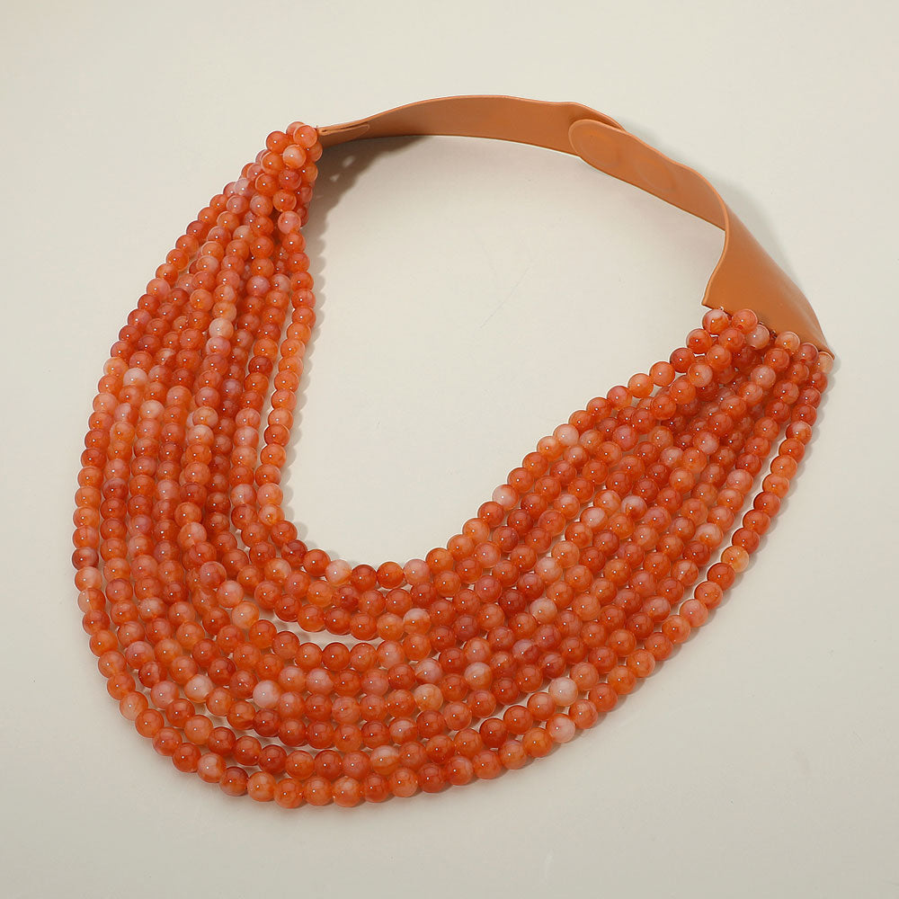 Madeline Love Orange Marbled Ball Beaded Multi Layered Faux Leather Magnetic Necklace - Necklaces